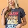Lotus Fashion Graphite 'Jolene' Graphic Drop Shoulder Tee 1 Lotus Fashion Graphite 'Jolene' Graphic Drop Shoulder Tee