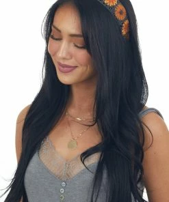 Fashion City Accessories Graphite And Rust Flower Crochet Head Band