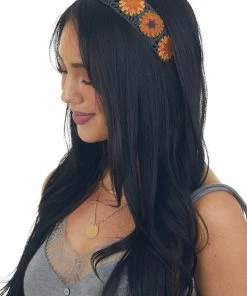 Fashion City Accessories Graphite And Rust Flower Crochet Head Band