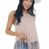 Umgee Tops Hazy Blush Heathered Knit Tank Top With Fringe