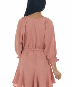 Umgee Hazy Coral Bubble Sleeve Flounce Hem Godet Dress Dresses 12 Umgee Hazy Coral Bubble Sleeve Flounce Hem Godet Dress Dresses