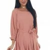 Umgee Hazy Coral Bubble Sleeve Flounce Hem Godet Dress Dresses