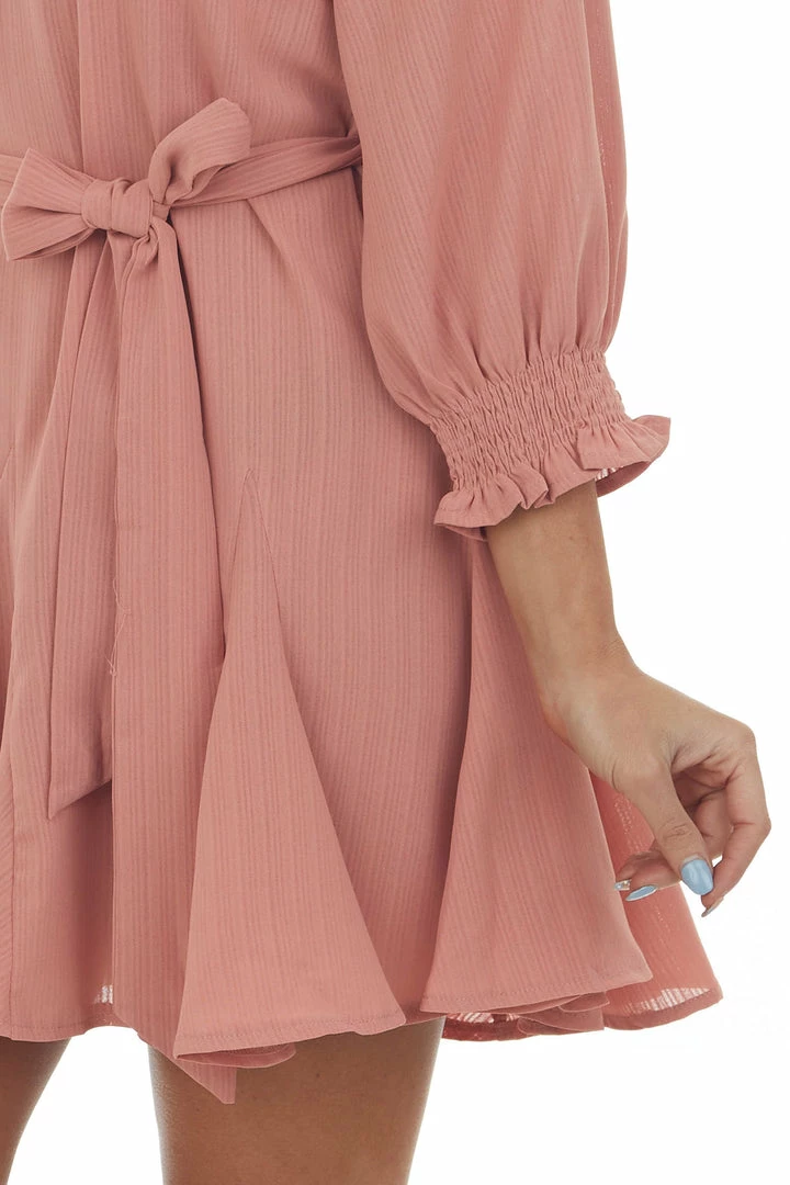Umgee Hazy Coral Bubble Sleeve Flounce Hem Godet Dress Dresses 8 Umgee Hazy Coral Bubble Sleeve Flounce Hem Godet Dress Dresses