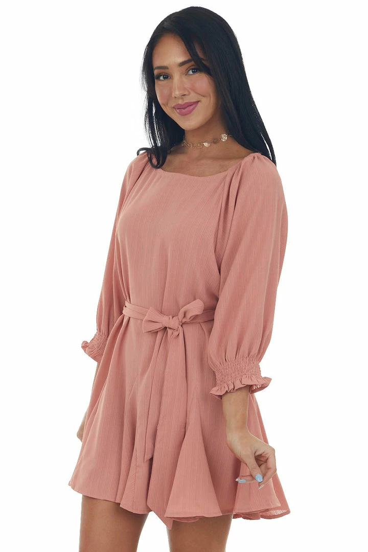 Umgee Hazy Coral Bubble Sleeve Flounce Hem Godet Dress Dresses 6 Umgee Hazy Coral Bubble Sleeve Flounce Hem Godet Dress Dresses