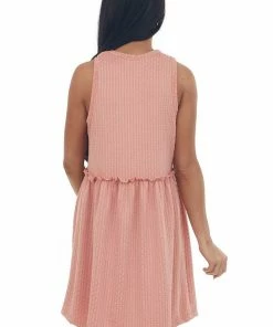 Entro Dresses Hazy Coral Circle Texture Babydoll Knit Dress