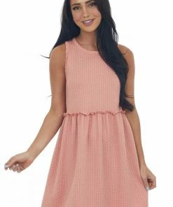 Entro Dresses Hazy Coral Circle Texture Babydoll Knit Dress