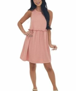 Entro Dresses Hazy Coral Circle Texture Babydoll Knit Dress