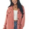 ZENANA Hazy Coral Elbow Patch Soft Fleece Shacket