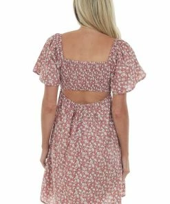 Umgee Hazy Punch Floral Front Tie Cut Out Mini Dress 12 Umgee Hazy Punch Floral Front Tie Cut Out Mini Dress