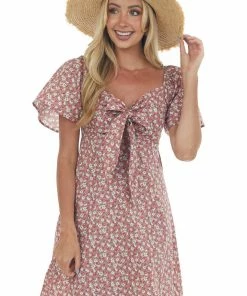 Umgee Hazy Punch Floral Front Tie Cut Out Mini Dress