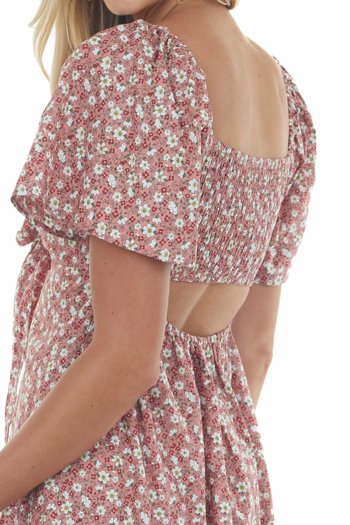 Umgee Hazy Punch Floral Front Tie Cut Out Mini Dress 8 Umgee Hazy Punch Floral Front Tie Cut Out Mini Dress