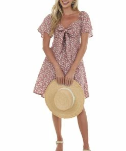 Umgee Hazy Punch Floral Front Tie Cut Out Mini Dress 9 Umgee Hazy Punch Floral Front Tie Cut Out Mini Dress