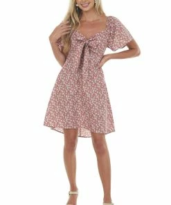 Umgee Hazy Punch Floral Front Tie Cut Out Mini Dress 10 Umgee Hazy Punch Floral Front Tie Cut Out Mini Dress