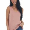 HYFVE Hazy Punch V Neck Curved Hem Knit Tank Top Tops