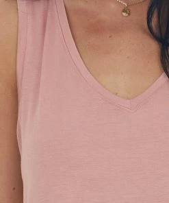 HYFVE Hazy Punch V Neck Curved Hem Knit Tank Top Tops