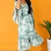 HYFVE Dresses Hazy Teal Tie Dye Flowy Sleeve Midi Dress 2 HYFVE Dresses Hazy Teal Tie Dye Flowy Sleeve Midi Dress