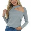 Fantastic Fawn Heather Grey Long Sleeve Knit Top With Cut Out Detail