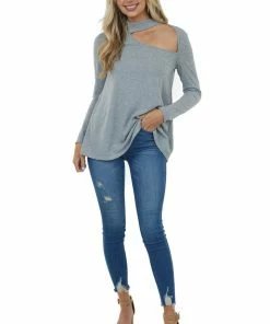 Fantastic Fawn Heather Grey Long Sleeve Knit Top With Cut Out Detail 9 Fantastic Fawn Heather Grey Long Sleeve Knit Top With Cut Out Detail