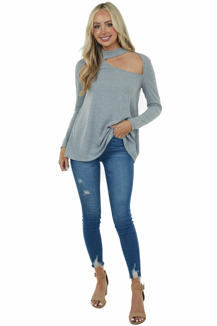 Fantastic Fawn Heather Grey Long Sleeve Knit Top With Cut Out Detail 4 Fantastic Fawn Heather Grey Long Sleeve Knit Top With Cut Out Detail