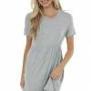 HESED Heather Grey Short Sleeve Babydoll Knit Dress Dresses