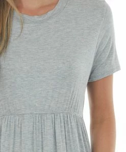HESED Heather Grey Short Sleeve Babydoll Knit Dress Dresses