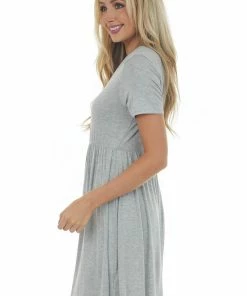 HESED Heather Grey Short Sleeve Babydoll Knit Dress Dresses