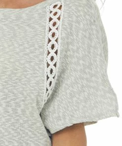 SugarFox T-Shirts & Knit Tops Heather Grey Two Tone Raglan Lace Sleeve Top