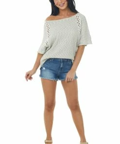 SugarFox T-Shirts & Knit Tops Heather Grey Two Tone Raglan Lace Sleeve Top