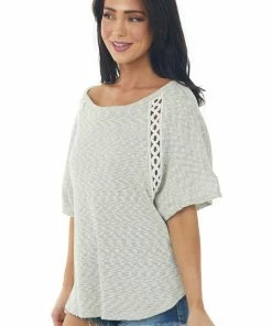 SugarFox T-Shirts & Knit Tops Heather Grey Two Tone Raglan Lace Sleeve Top