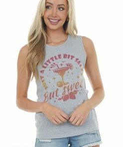Blume+Co Heather Grey 'Just A Little Bit Salty' Tank Top Tops