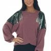 7th Ray Heathered Berry Multicolor Sequin Knit Top
