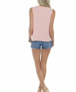 Peach Love Heathered Bubblegum Stretchy Knit Tank Top With Raw Hemline Tops