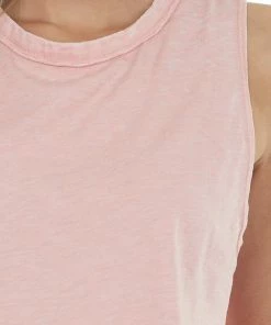 Peach Love Heathered Bubblegum Stretchy Knit Tank Top With Raw Hemline Tops