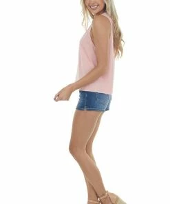 Peach Love Heathered Bubblegum Stretchy Knit Tank Top With Raw Hemline Tops