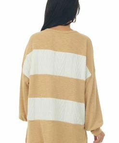 Hailey & Co Tops Heathered Copper Striped Henley Style Knit Top