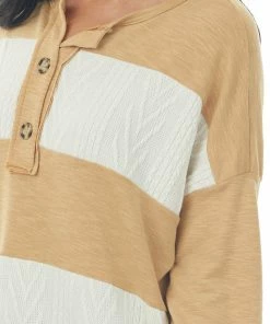 Hailey & Co Tops Heathered Copper Striped Henley Style Knit Top