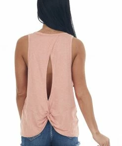 HYFVE Heathered Coral Open Twist Back Knit Tank Top