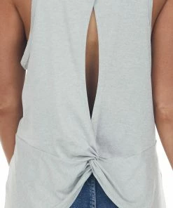 HYFVE Tops Heathered Grey Open Twist Back Knit Tank Top