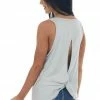 HYFVE Tops Heathered Grey Open Twist Back Knit Tank Top