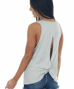 HYFVE Tops Heathered Grey Open Twist Back Knit Tank Top