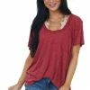 POL Clothing Heathered Ruby Scoop Neck Raw Edge Knit Top Tops 2 POL Clothing Heathered Ruby Scoop Neck Raw Edge Knit Top Tops