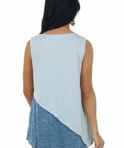 Haptics Heathered Sky Blue Colorblock Knit Tank Top