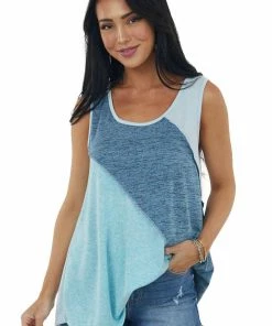 Haptics Heathered Sky Blue Colorblock Knit Tank Top