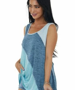 Haptics Heathered Sky Blue Colorblock Knit Tank Top