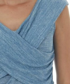 SugarFox Heathered Steel Blue Criss Cross Overlay Knit Top Tops 13 SugarFox Heathered Steel Blue Criss Cross Overlay Knit Top Tops
