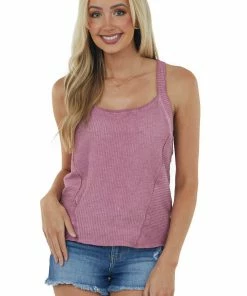 POL Clothing Hibiscus Ribbed Cami Knit Top With Strappy Back Tops