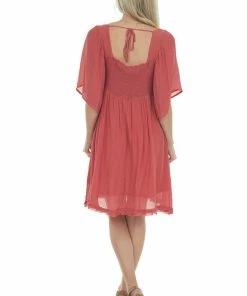 Umgee Hibiscus Smocked Babydoll Short Dress With Flutter Sleeves