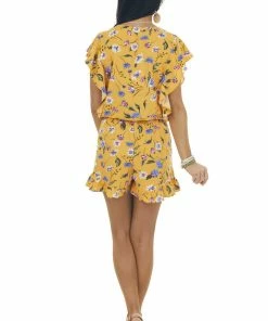 Umgee Honey Floral Ruffle Surplice Romper Dresses
