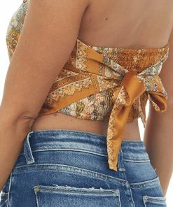 Eesome Honey Paisley Print Smocked Bandana Style Top Tops