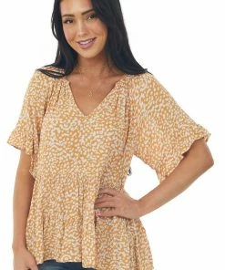 Lush Clothing Honey Spotted Ruffle Tiered Short Sleeve Top